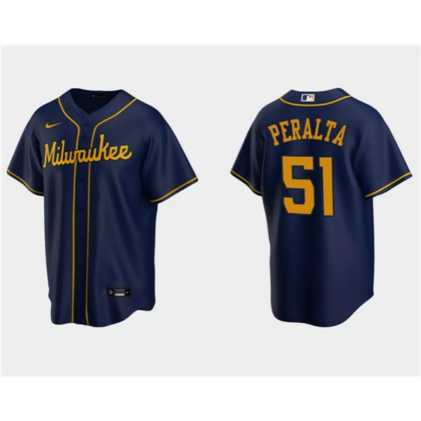 Milwaukee Brewers #51 Freddy Peralta Navy Cool Base Stitched Jersey