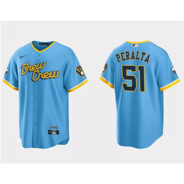 Milwaukee Brewers #51 Freddy Peralta Powder Blue City Connect Cool Base Stitched Jersey