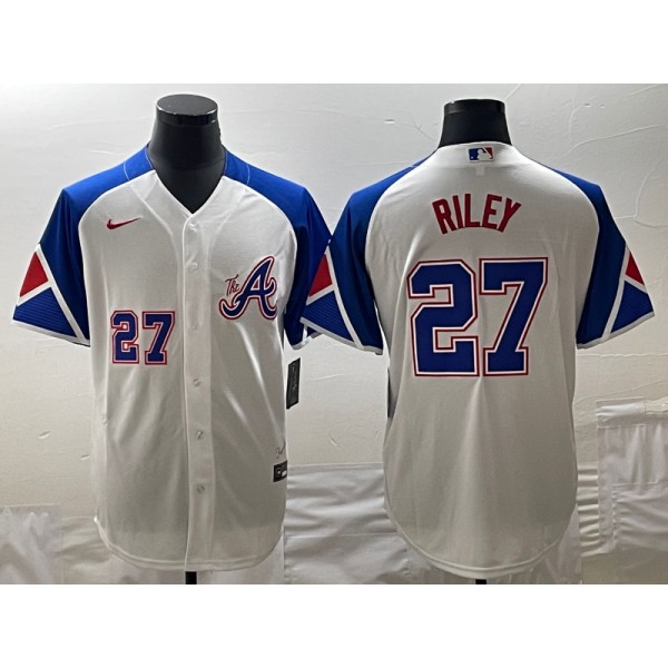 Atlanta Braves #27 Austin Riley White 2023 City Connect Cool Base With Patch Stitched Jersey
