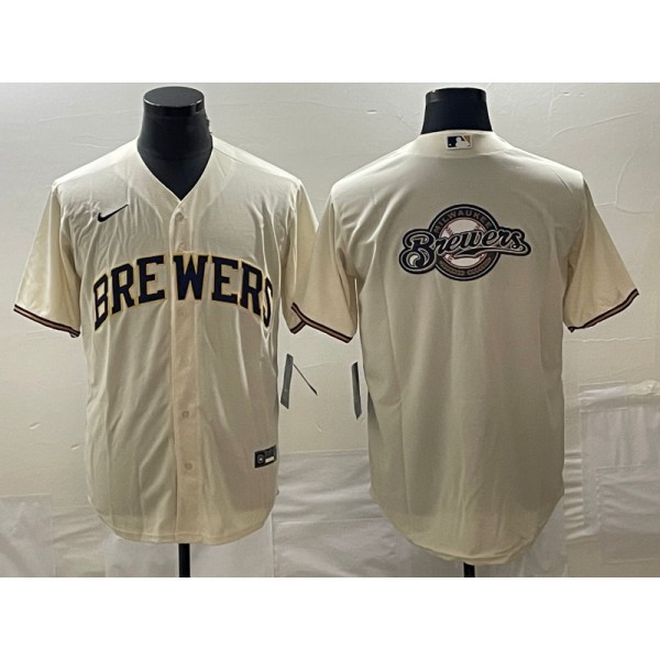 Milwaukee Brewers Cream Team Big Logo Cool Base Stitched Jersey