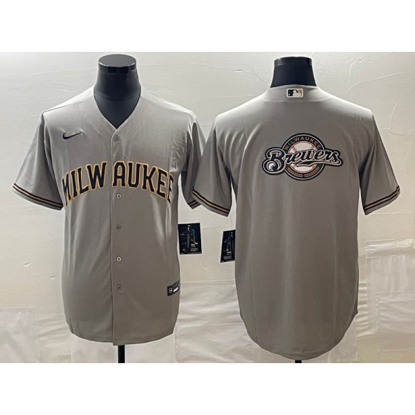 Milwaukee Brewers Gray Team Big Logo Cool Base Stitched Jersey