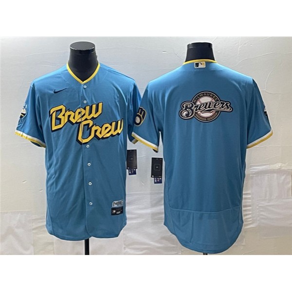 Milwaukee Brewers Powder Blue Team Big Logo City Connect Flex Base Stitched Jersey