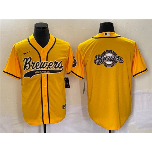 Milwaukee Brewers Yellow Team Big Logo Cool Base Stitched Jersey