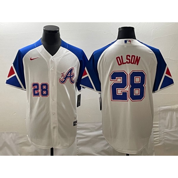Atlanta Braves #28 Matt Olson White 2023 City Connect Cool Base With Patch Stitched Jersey