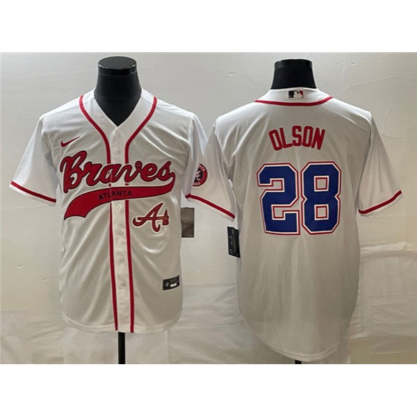 Atlanta Braves #28 Matt Olson White Cool Base With Patch Stitched Jersey