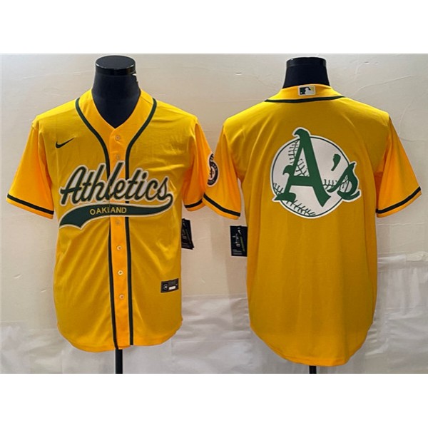 Oakland Athletics Yellow Team Big Logo Cool Base Stitched Jersey 001