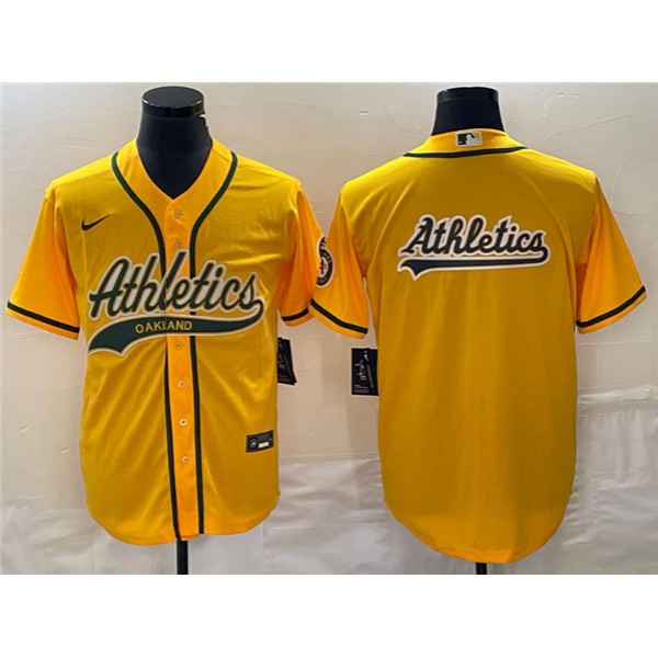 Oakland Athletics Yellow Team Big Logo Cool Base Stitched Jersey 002