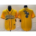 Oakland Athletics Yellow Team Big Logo Cool Base Stitched Jersey 003