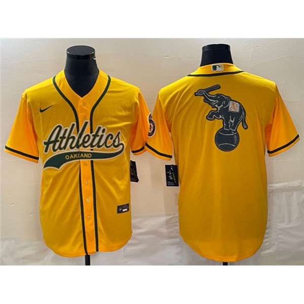 Oakland Athletics Yellow Team Big Logo Cool Base Stitched Jersey 003