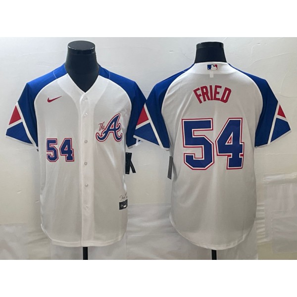 Atlanta Braves #54 Max Fried White 2023 City Connect Cool Base With Patch Stitched Jersey