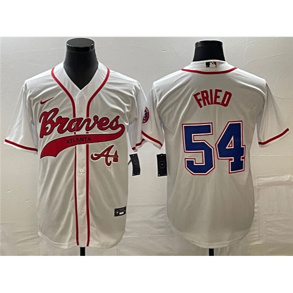 Atlanta Braves #54 Max Fried White Cool Base With Patch Stitched Jersey