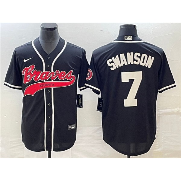 Atlanta Braves #7 Dansby Swanson Black Cool Base Stitched Jersey