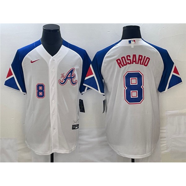 Atlanta Braves #8 Eddie Rosario White 2023 City Connect Cool Base With Patch Stitched Jersey