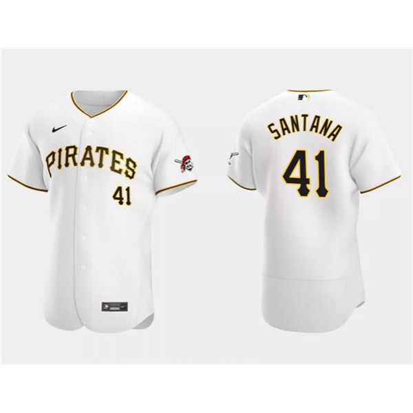 Pittsburgh Pirates #41 Carlos Santana White Flex Base Stitched Jersey