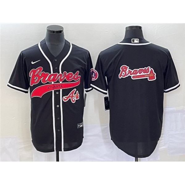 Atlanta Braves Black Team Big Logo Cool Base With Patch Stitched Jersey