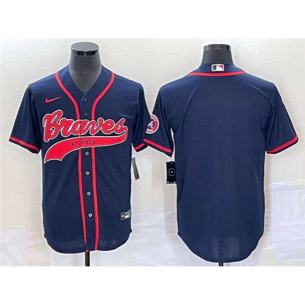 Atlanta Braves Blank Navy Cool Base With Patch Stitched Jersey