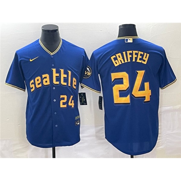 Seattle Mariners #24 Ken Griffey Jr. Royal 2023 City Connect Cool Base With Patch Stitched Jersey