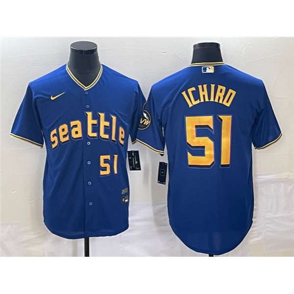 Seattle Mariners #51 Ichiro Suzuki Royal 2023 City Connect Cool Base With Patch Stitched Jersey