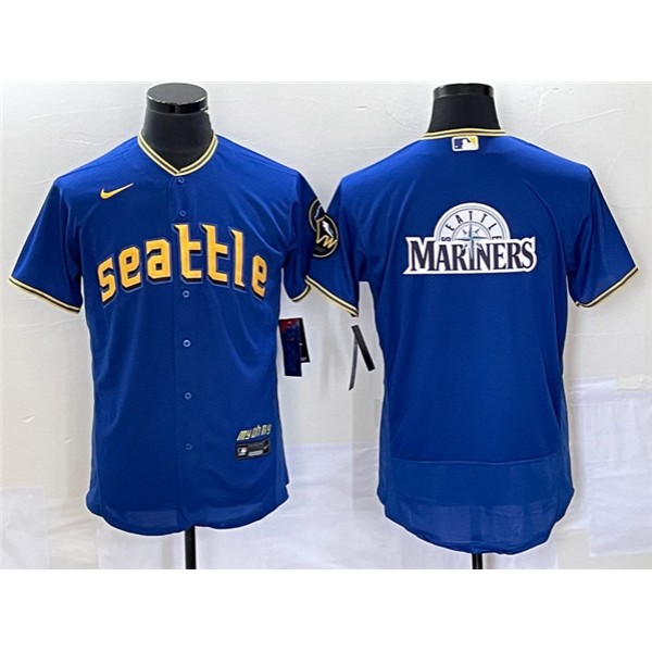 Seattle Mariners Royal Team Big Logo 2023 City Connect Flex Base Stitched Jersey