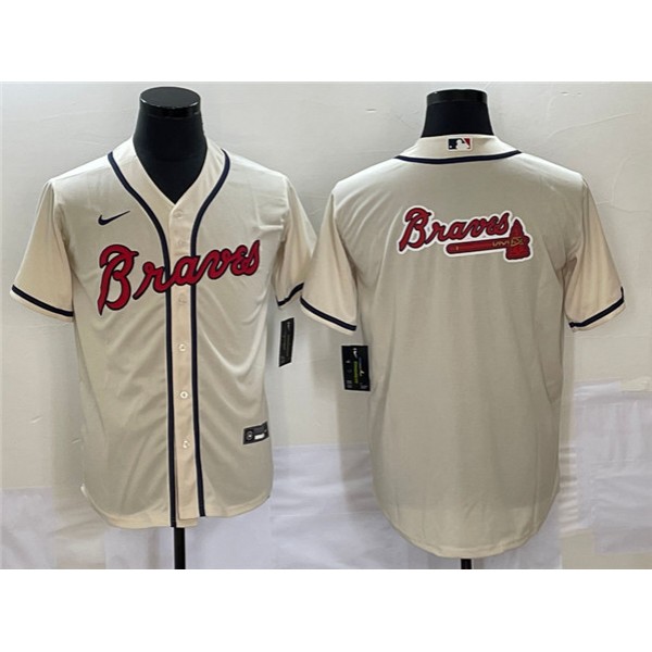 Atlanta Braves Cream Team Big Logo Cool Base Stitched Jersey
