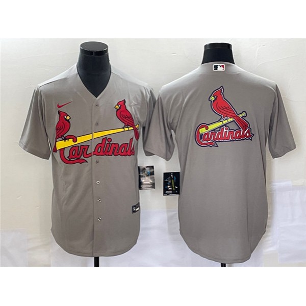 St. Louis Cardinals Gray Big Team Logo In Back Cool Base Stitched Jersey