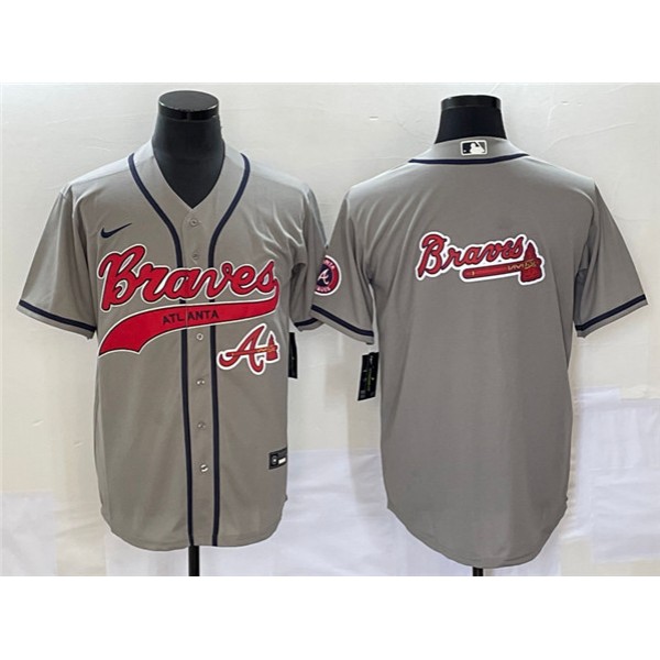 Atlanta Braves Gray Team Big Logo Cool Base With Patch Stitched Jersey