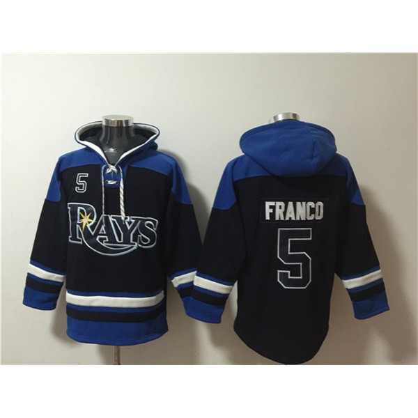 Tampa Bay Rays #5 Wander Franco Black Blue Lace-Up Pullover Hoodie
