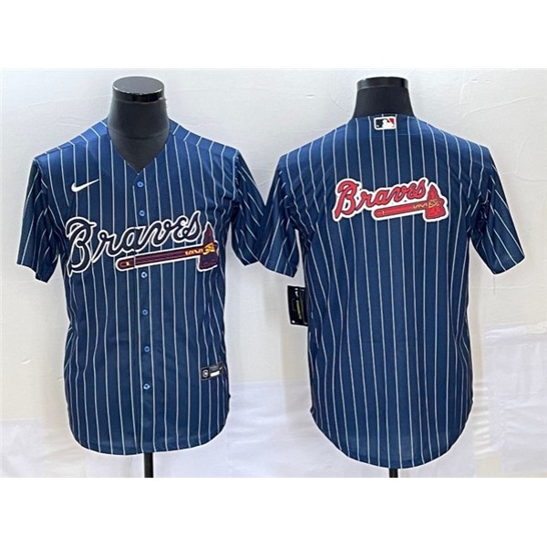 Atlanta Braves Navy Team Big Logo Cool Base Stitched Jersey