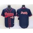 Atlanta Braves Navy Team Big Logo Cool Base With Patch Stitched Jersey