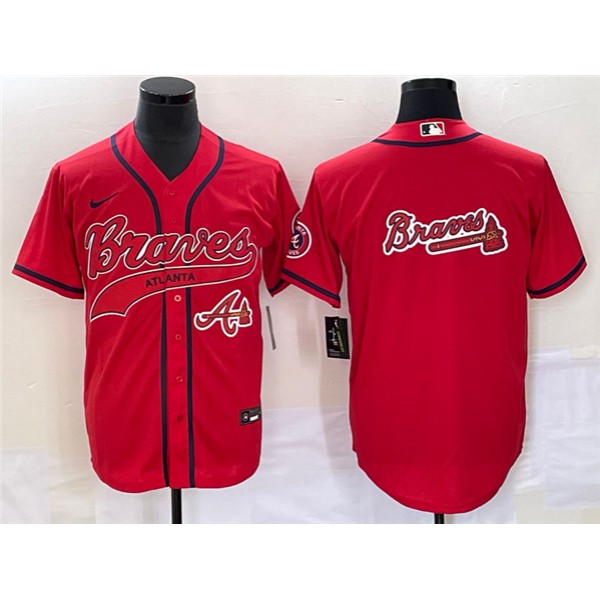 Atlanta Braves Red Team Big Logo Cool Base With Patch Stitched Jersey