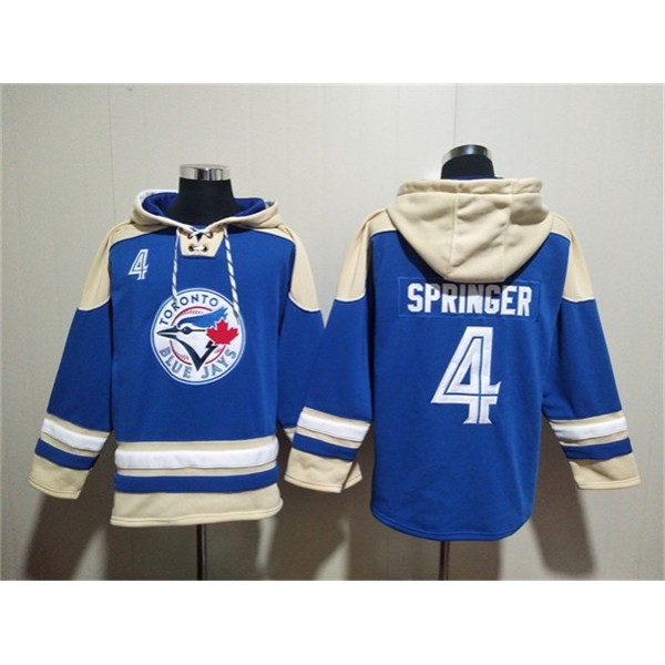 Toronto Blue Jays #4 George Springer Royal Ageless Must-Have Lace-Up Pullover Hoodie