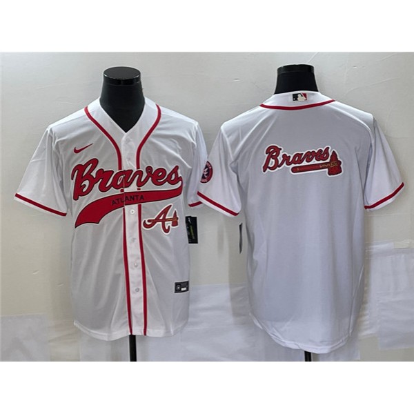 Atlanta Braves White Team Big Logo Cool Base With Patch Stitched Jersey