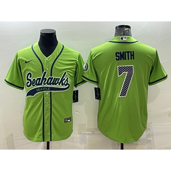 Seattle Seahawks #7 Geno Smith Green With Patch Cool Base Stitched Baseball Jersey