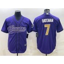 Baltimore Ravens #7 Rashod Bateman Purple Gold With Patch Cool Base Stitched Baseball Jersey