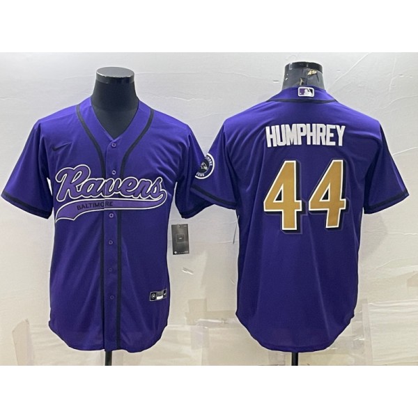 Baltimore Ravens #44 Marlon Humphrey Purple Gold With Patch Cool Base Stitched Baseball Jersey