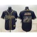 Las Vegas Raiders #28 Josh Jacobs Black Gold With Patch Cool Base Stitched Baseball Jersey