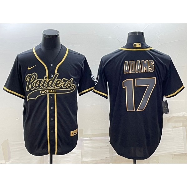 Las Vegas Raiders #17 Davante Adams Black Gold With Patch Cool Base Stitched Baseball Jersey