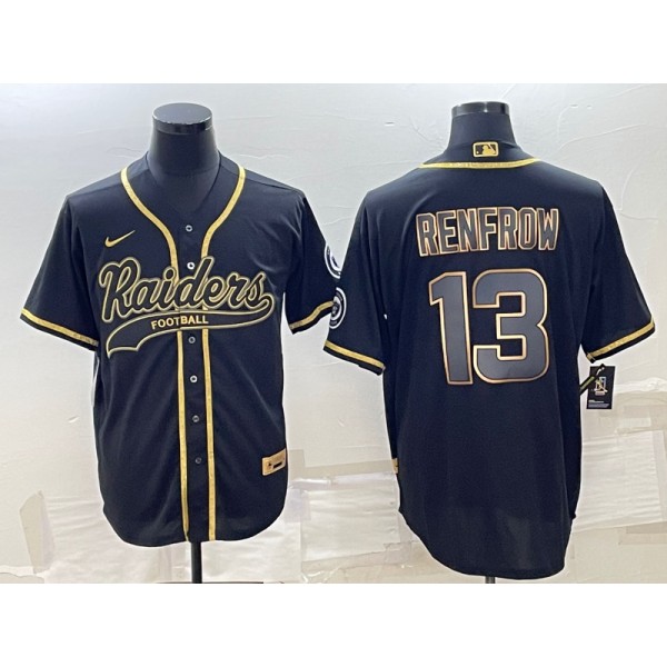 Las Vegas Raiders #13 Hunter Renfrow Black Gold With Patch Cool Base Stitched Baseball Jersey