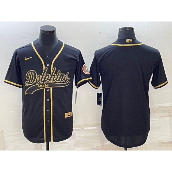Miami Dolphins Blank Black Gold With Patch Cool Base Stitched Baseball Jersey