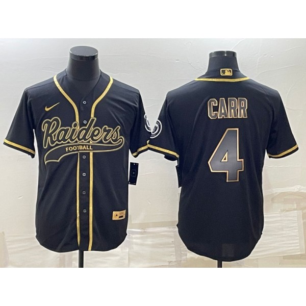 Las Vegas Raiders #4 Derek Carr Black Gold With Patch Cool Base Stitched Baseball Jersey