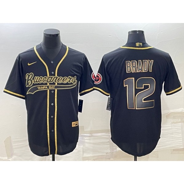 Tampa Bay Buccaneers #12 Tom Brady Black Gold With Patch Cool Base Stitched Baseball Jersey