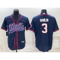 Buffalo Bills #3 Damar Hamlin Navy With Patch Cool Base Stitched Baseball Jersey