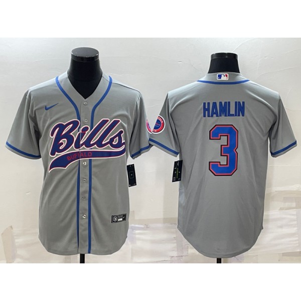 Buffalo Bills #3 Damar Hamlin Gray With Patch Cool Base Stitched Baseball Jersey