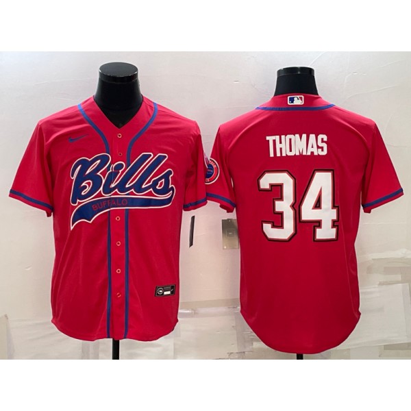 Buffalo Bills #34 Thurman Thomas Red With Patch Cool Base Stitched Baseball Jersey