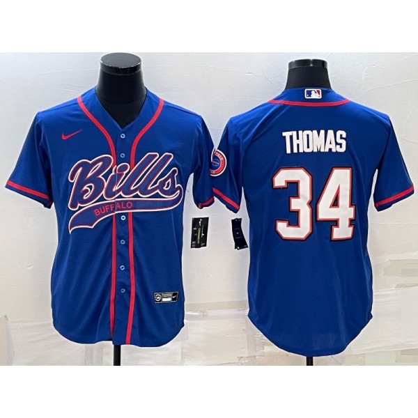 Buffalo Bills #34 Thurman Thomas Royal With Patch Cool Base Stitched Baseball Jersey
