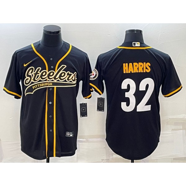 Pittsburgh Steelers #32 Franco Harris Black With Patch Cool Base Stitched Baseball Jersey