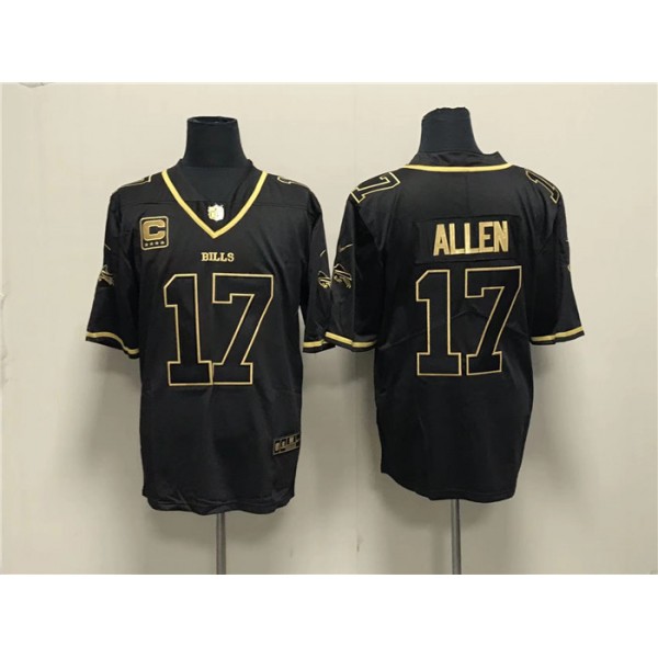 Buffalo Bills #17 Josh Allen Black Gold With 4-Star C Patch Limited Stitched Jersey