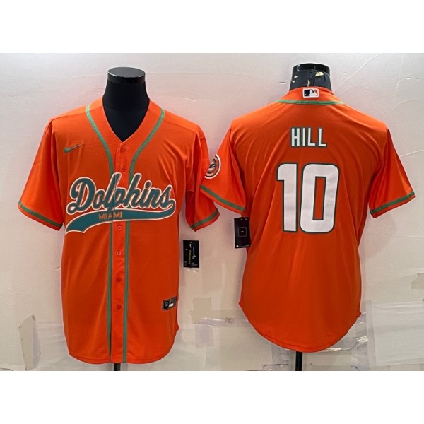 Miami Dolphins #10 Tyreek Hill Orange With Patch Cool Base Stitched Baseball Jersey