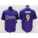 Baltimore Ravens #9 Justin Tucker Purple Gold With Patch Cool Base Stitched Baseball Jersey
