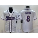 Baltimore Ravens #8 Lamar Jackson White With Patch Cool Base Stitched Baseball Jersey